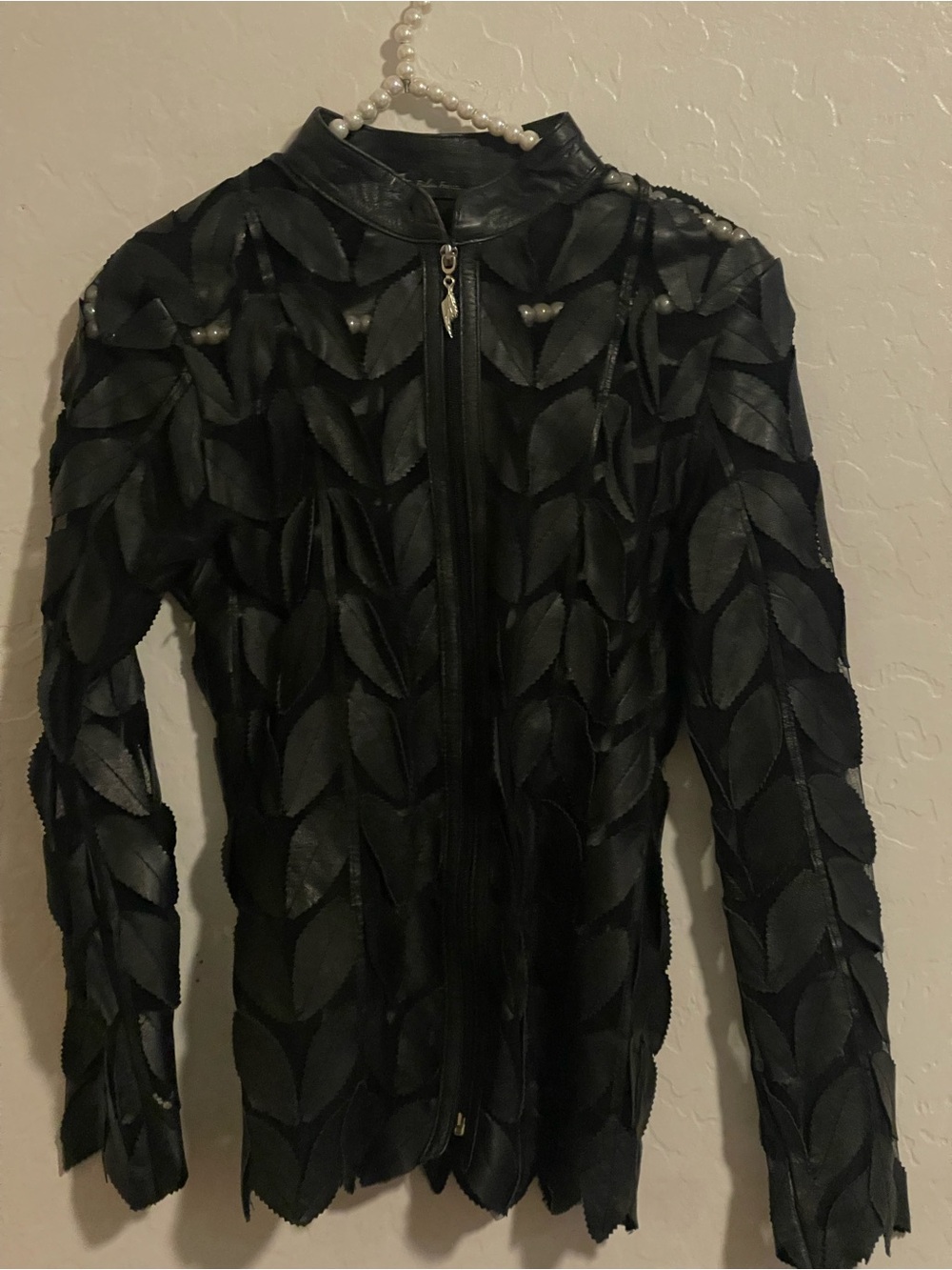 By Belgin Francis Black Leather Leaf Jacket sz XS